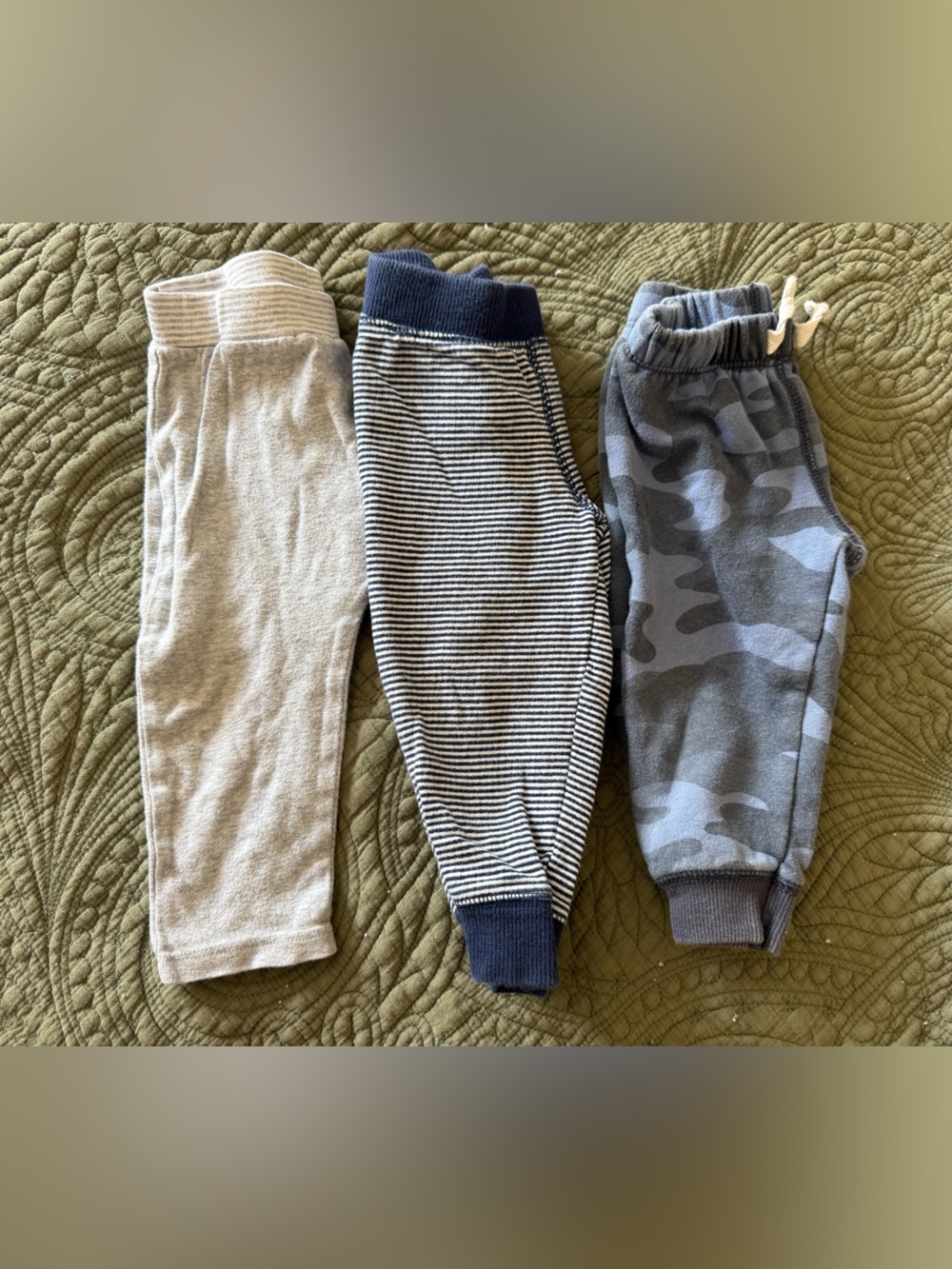 12 month boys Gray & Blue Jogger Pants Trio - Comfortable Everyday Bottoms